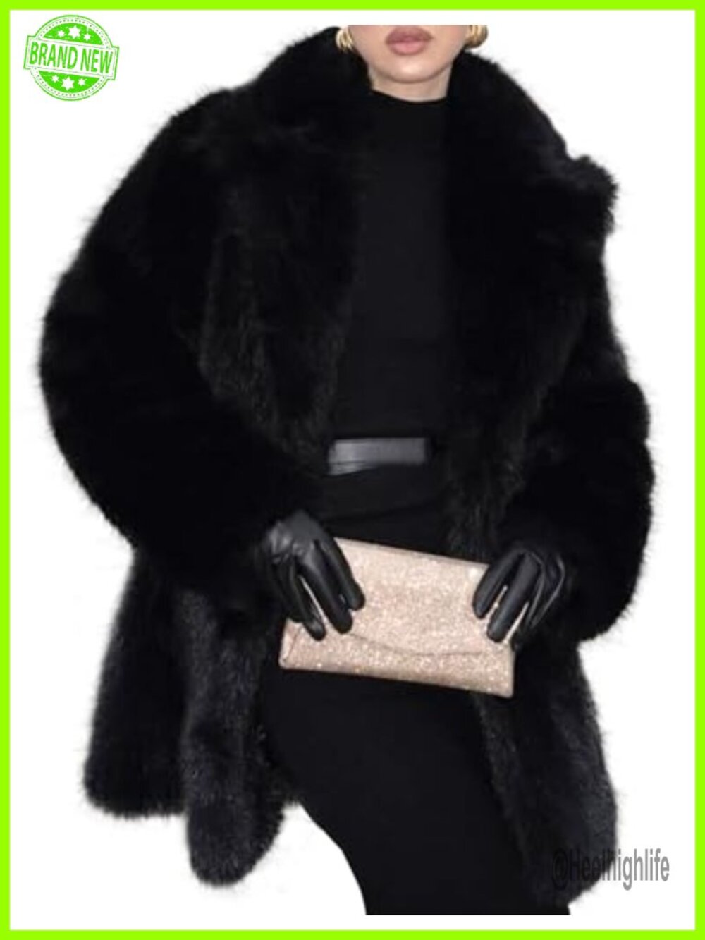 Faux Fur Coat Mid Length Winter Fluffy Jacket Shawl Collar